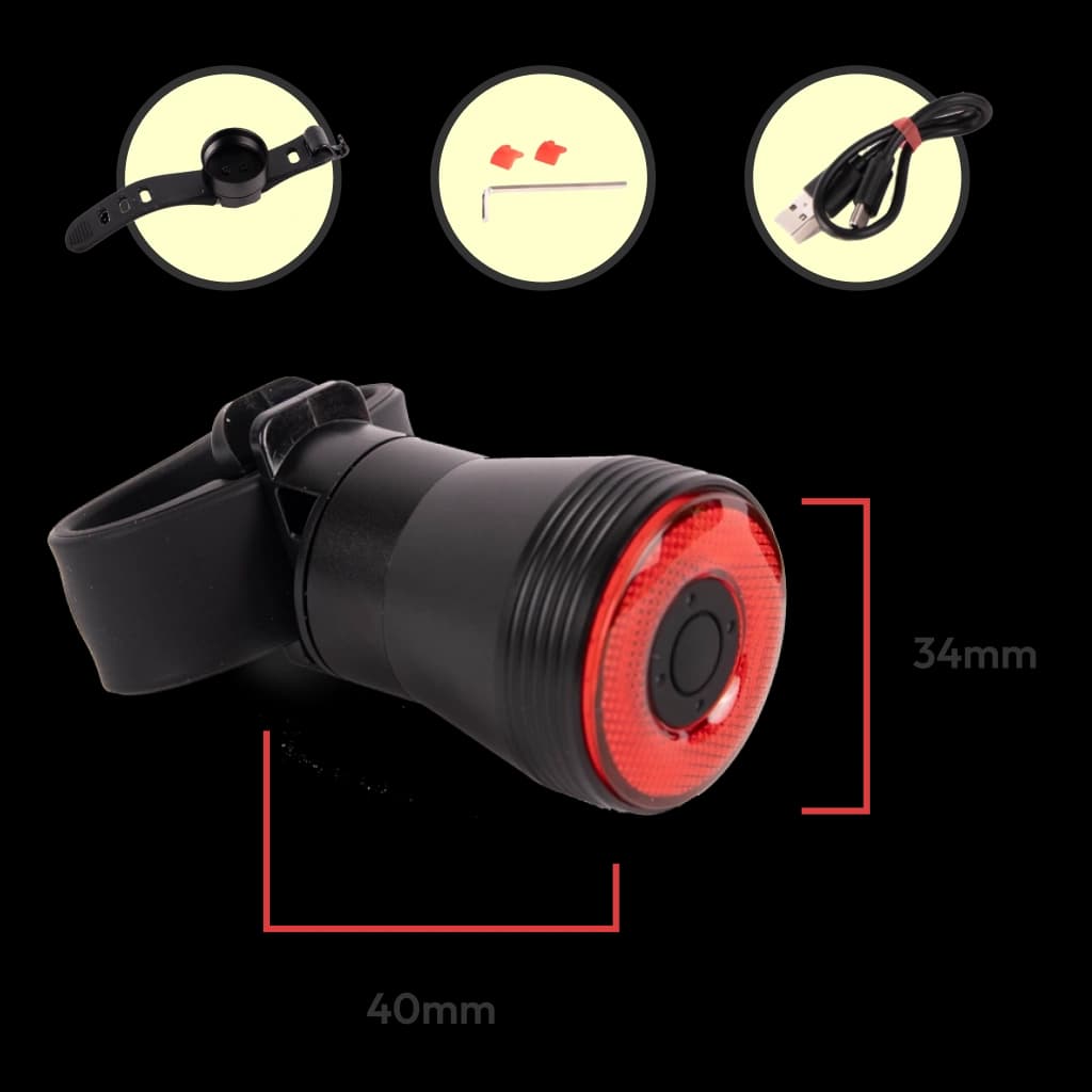 Luz posterior para bicicleta LED-recargable vía USB-inteligente