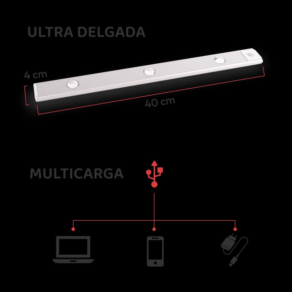 Luz LED con Sensor de movimiento 1600mah-40cm