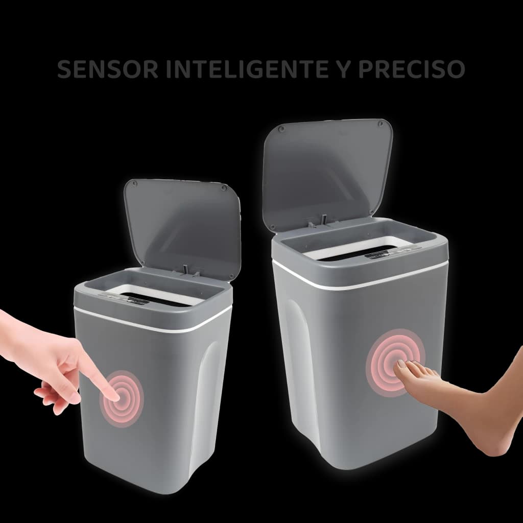 Cubo de basura con sensor inteligente 16L gris - 4 pilas AA"