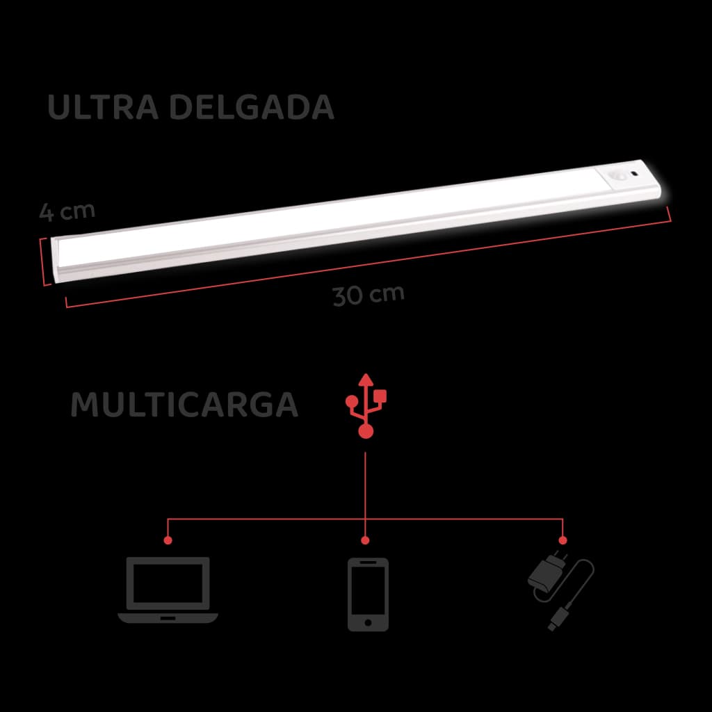 Luz LED con sensor de movimiento 1100mah-30cm