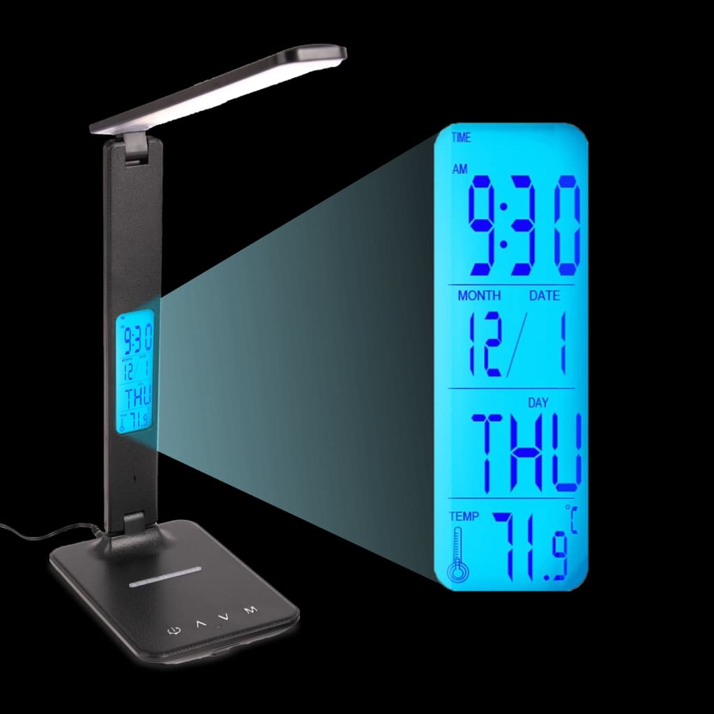 Lámpara Led de escritorio con cargador inalámbrico y reloj