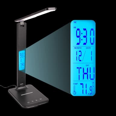 Lámpara Led de escritorio con cargador inalámbrico y reloj
