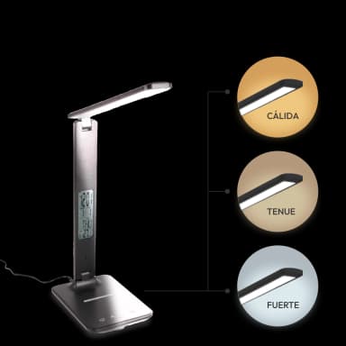 Lámpara Led de escritorio con cargador inalámbrico y reloj