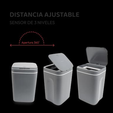 Cubo de basura con sensor inteligente 16L gris - 4 pilas AA"