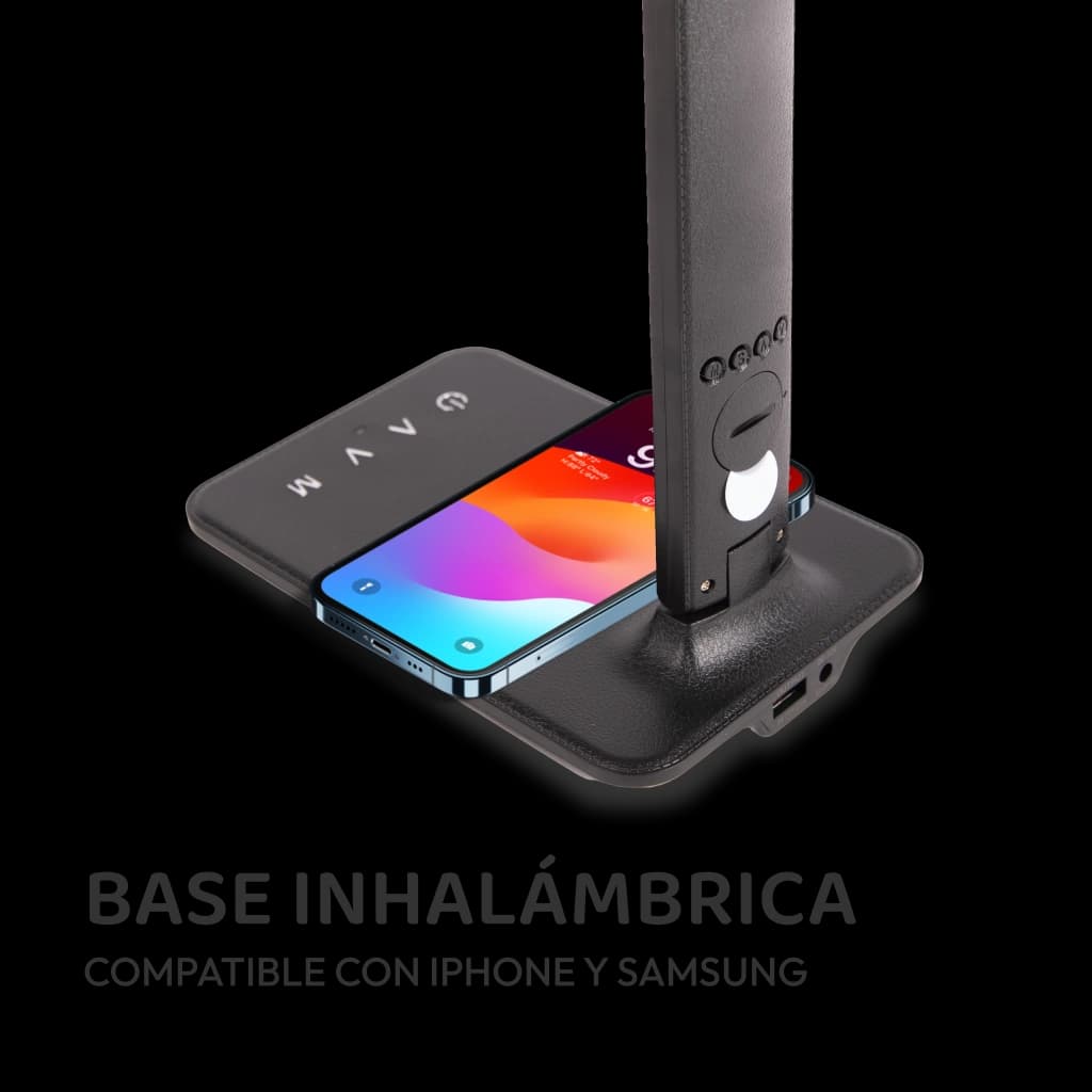Lámpara Led de escritorio con cargador inalámbrico y reloj