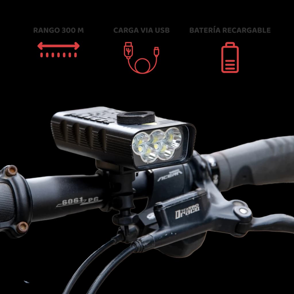 Luz LED para bicicleta recargable vía USB - 10000mah - Rango - 300m